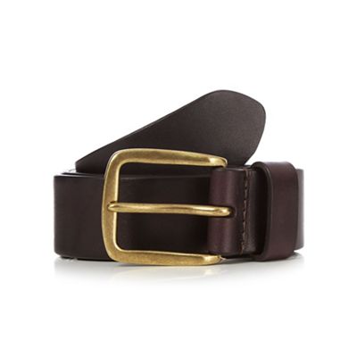 Designer brown leather square buckle belt